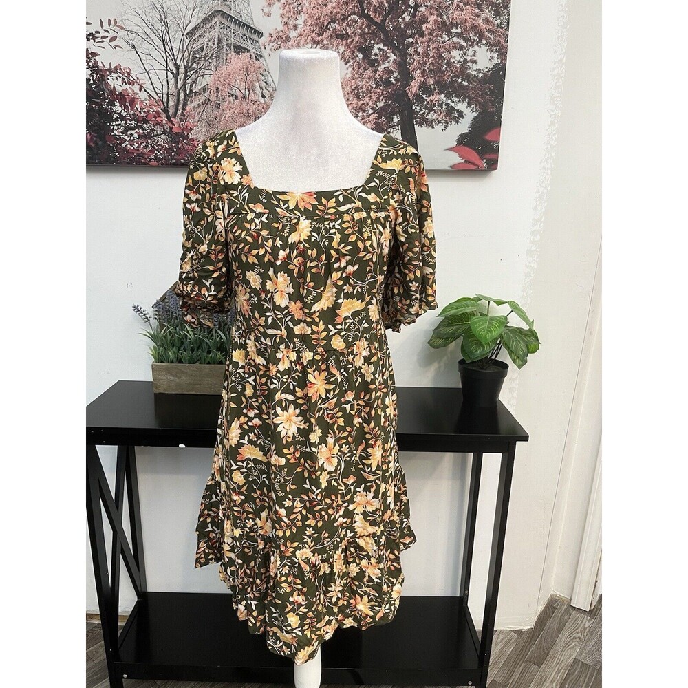 Maurices Women’s Babydoll Dress Flutter Sleeve Tiered Small Square Neck